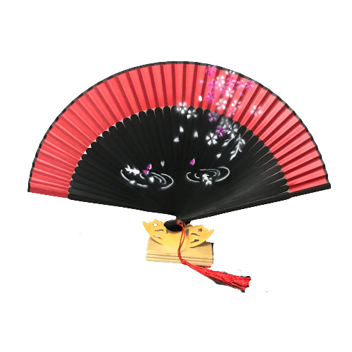 En stock 21cm ventilador de inyección de tinta estilo nacional ventilador plegable de las mujeres borla pintura borde retro chino Plum Blossom fácil apertura fila ventilador