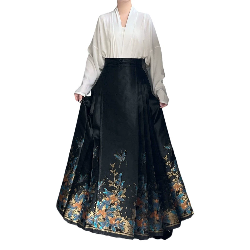 Мушмула одно дерево золото Новая китайская юбка ханьфу в стиле Мин пригородная ткачество золотой макияж цветок рукав самолета юбка с лицом лошади