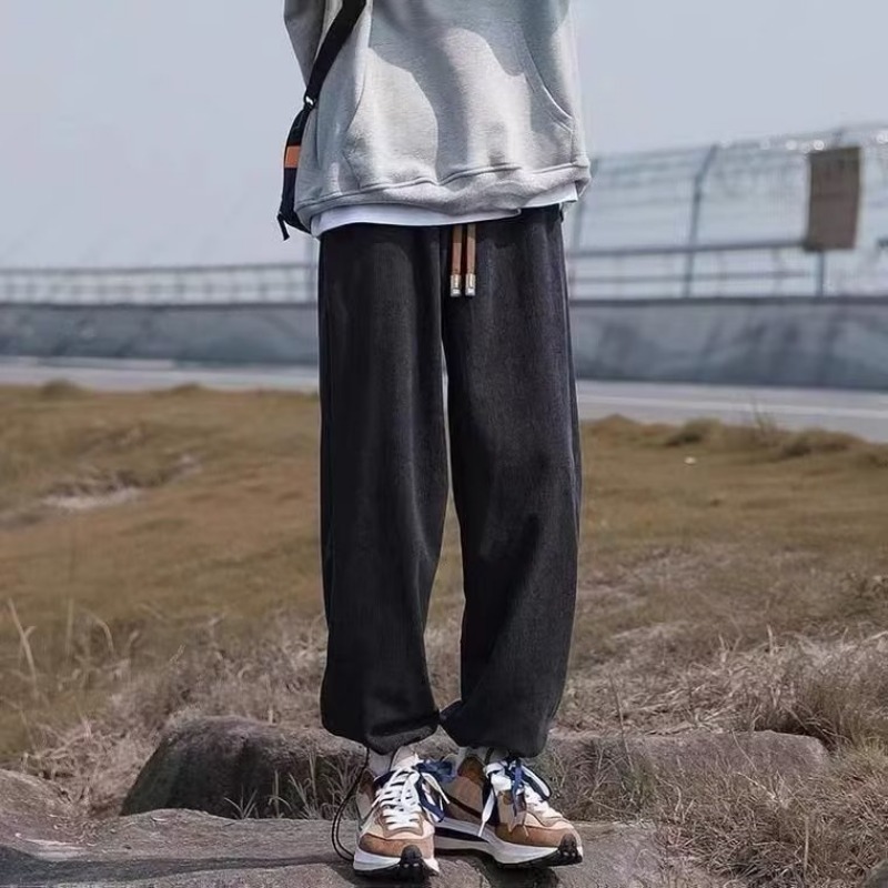 加绒加厚灯芯绒裤子男秋冬潮牌垂感直筒宽松阔腿裤复古休闲运动裤
