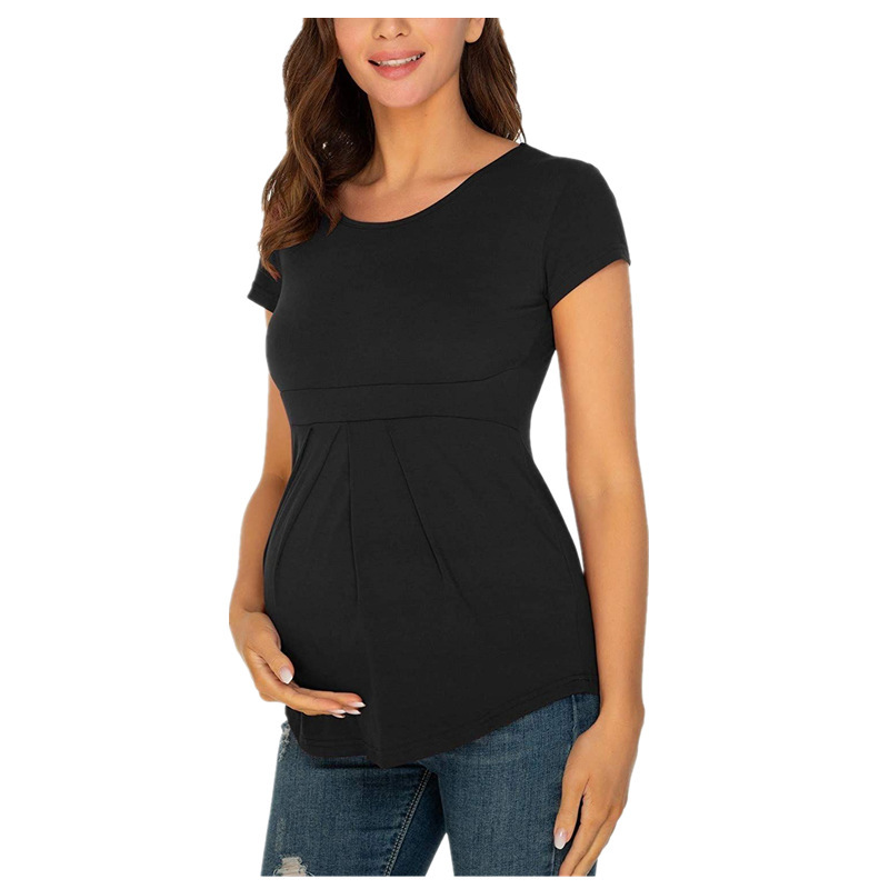 2021 European and American Autumn and Winter New ebay Amazon Women's Pregnant Women's Top Short Sleeve Ruffled Pleated Pregnant Women's T-shirt