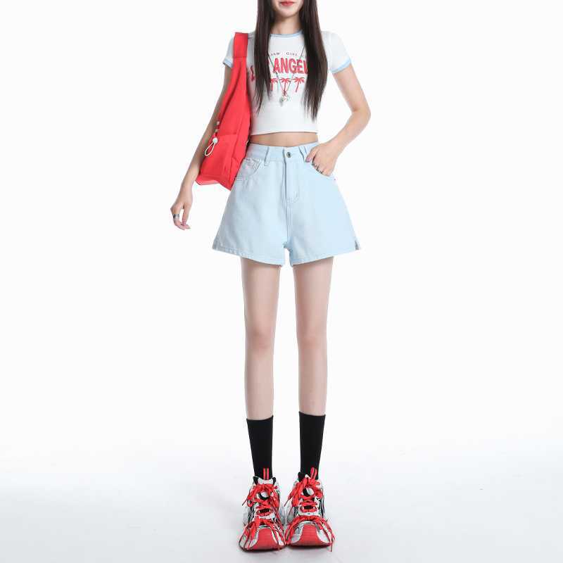 Wholesale Dropshipping Summer Dopamine Denim Shorts Fashion Versatile High-Waisted Hip-Hugging Hot Pants