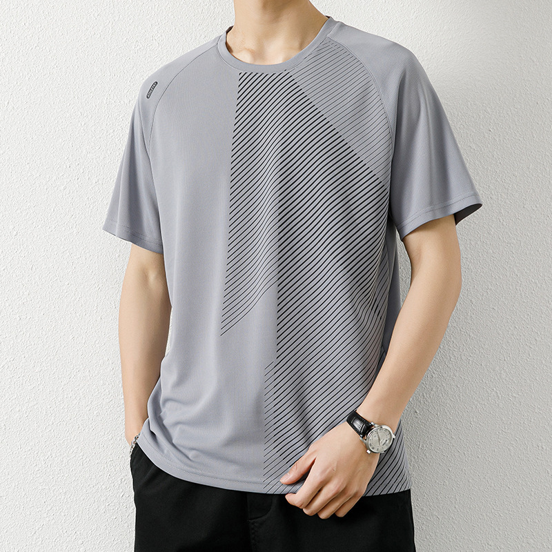 Plus Size Mesh Breathable Short-Sleeved T-Shirt for Men Summer Thin Quick-Drying Sports Cool Ice Silk Versatile Tops for Men