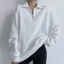 YPFF新款欧美风复古秋冬季女装长袖显瘦纯色翻领拉链宽松长款卫衣