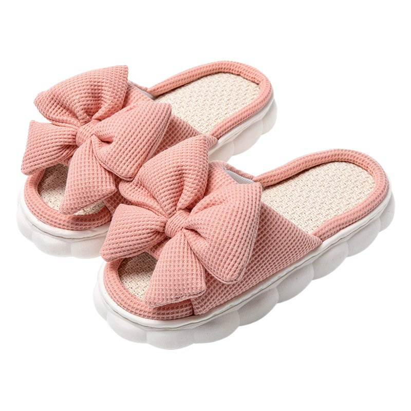 Однотонные трехмерные банты с трансграничной торговлей на толстой подошве в Корейском стиле, сладкие домашние деревянные напольные тапочки с открытым носком на четыре сезона