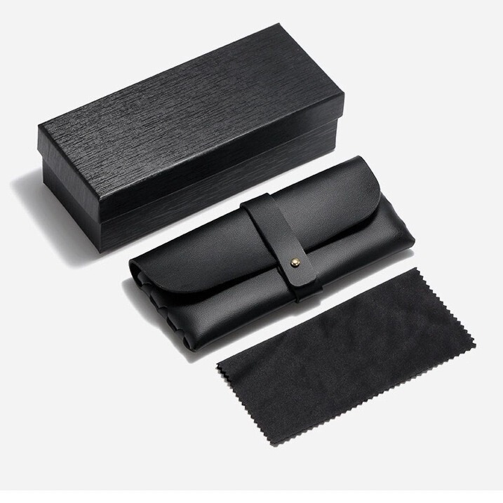 Fashionable high-end sunglasses case, leather snap-on case set, high-end trendy personalized set, metal case, lens bag, lens cloth