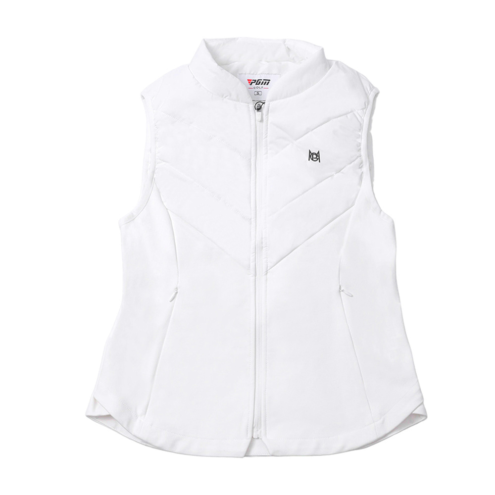 Áo gile nữ chơi golf PGM cổ đứng không tay, mùa thu đông, ấm áp — Áo gile cotton trắng YF751, Áo gile cotton màu đen YF751