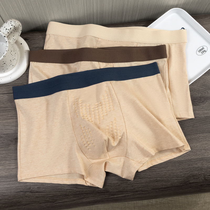 Algodón sin impresión y teñido, algodón hombre, calzoncillos de algodón, cordyceps masaje, partículas físicas antibacterianas, entrepierna, pantalones transpirables para hombres
