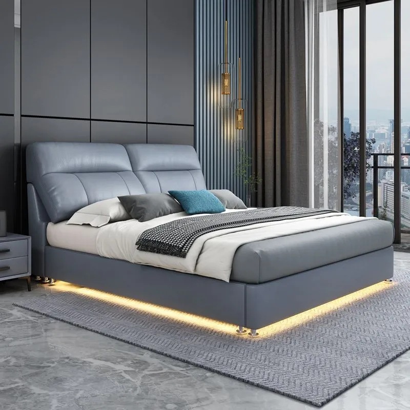 Cama de cuero multifuncional, cama doble del dormitorio principal, cama de boda de 1,8 m, cama de cuero suave y simple moderna, suministro directo de fábrica 1.5
