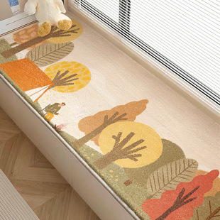 Cartoon Style Imitation Cashmere Bay Window Mat for Home Bedroom Bedside Blanket with Comfortable Foot Feel and Full Non-Slip Plush Balcony Carpet