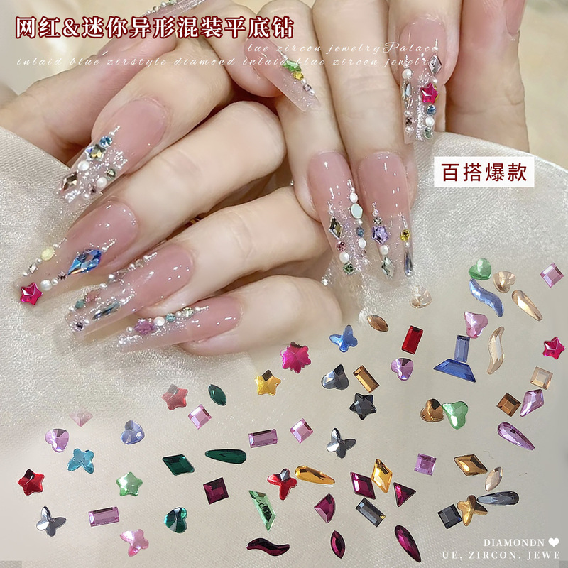 Mini Irregular-Shaped Flat-Back Rhinestones for Nail Art, Transparent White Champagne Color Mixed Crystal Glass Nail Rhinestones DIY Accessories Mini Irregular-Shaped Flat-Back Rhinestones for Nail Art, Transparent White Champagne Color Mixed Crystal Glass Nail Rhinestones DIY Accessories