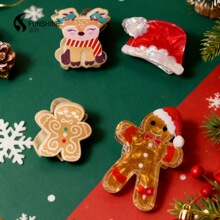 圣诞抓夹欧美跨境亚克力圣诞树圣诞老人发夹时尚简约节庆派对发饰