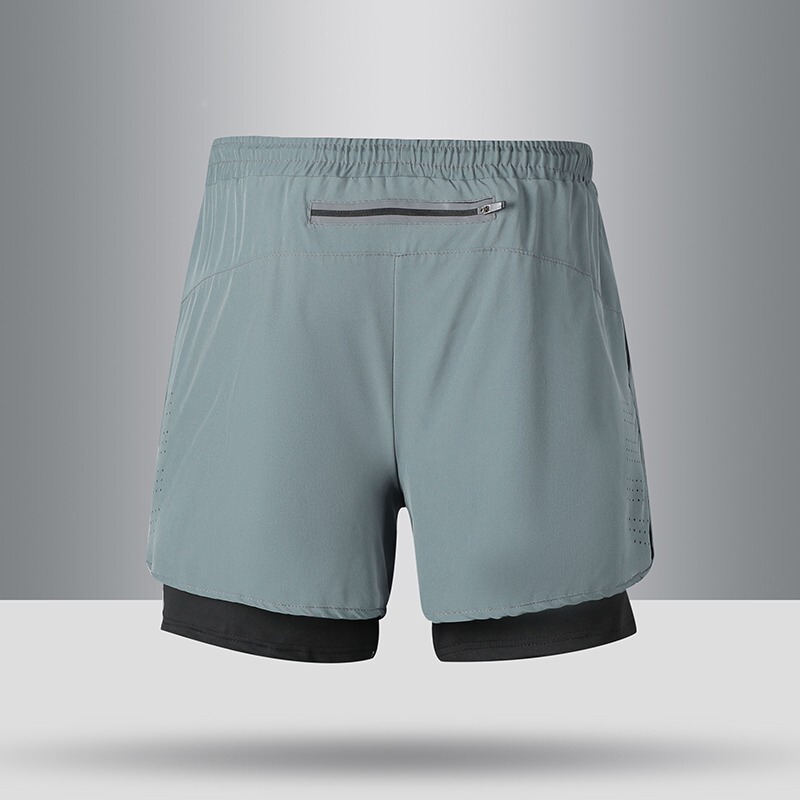 Shorts Men's Summer Thin Korean-style Double-layer Three-part Pants Teenager Design Zipper Pocket Running Fitness Sports Pants