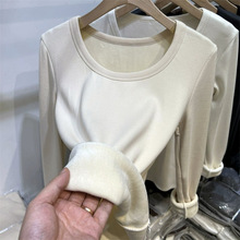 低圆领加绒加厚打底衫女2025秋冬款一体绒保暖U领内搭磨毛长袖T恤