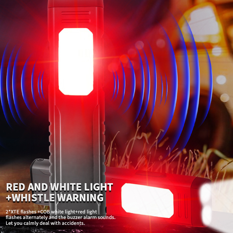 Customized Cross-border USB Rechargeable Work Light With Buzzer, Magnet, COB LED Strong Light, Portable EDC Flashlight_voghion.com