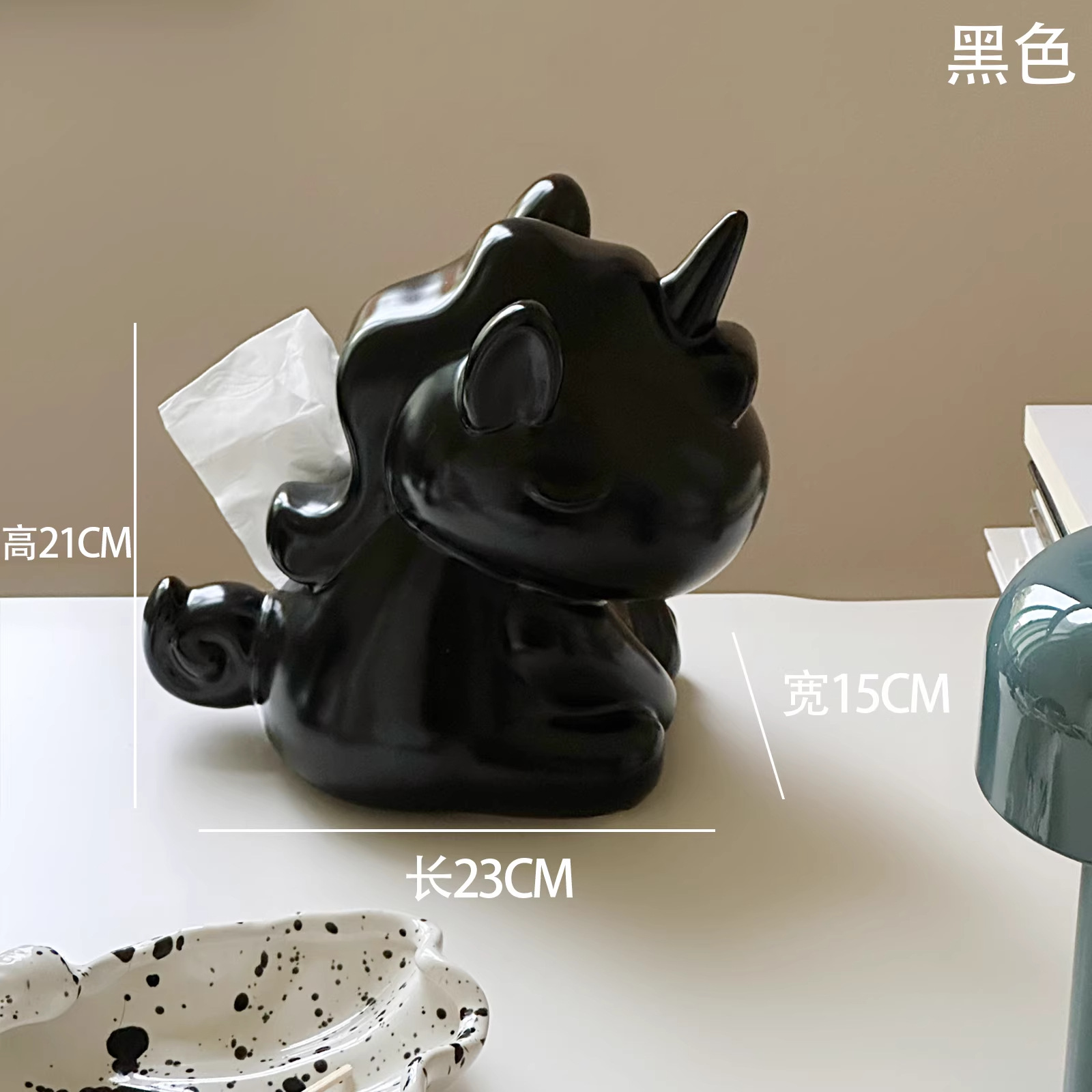 Unicorn ceramic tissue box (black)