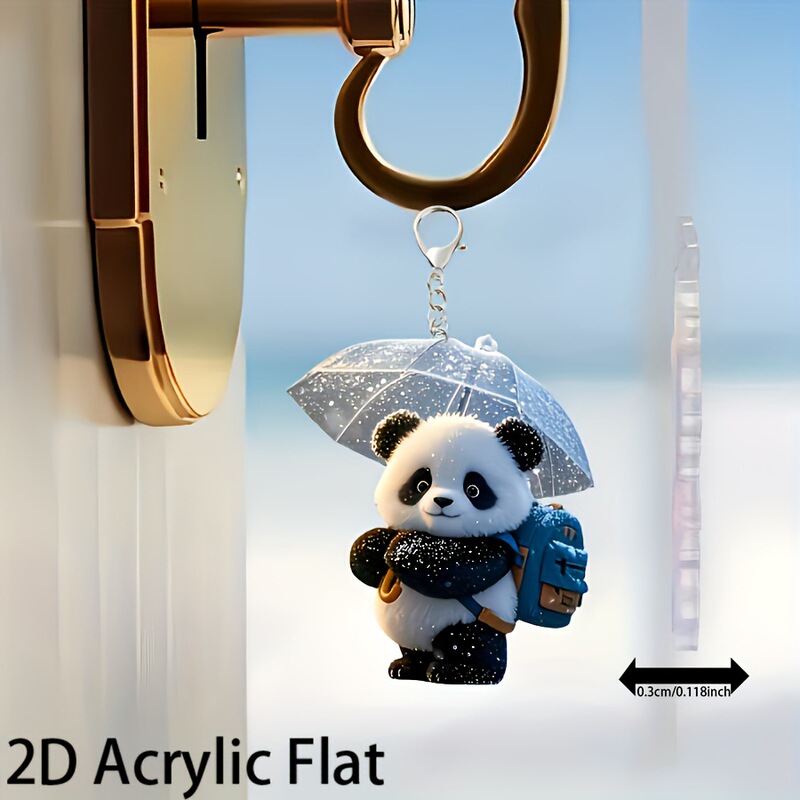 [Hot Style] Cute Panda Keychain with Umbrella Backpack Cartoon Pendant Creative Gift Keychain Jewelry