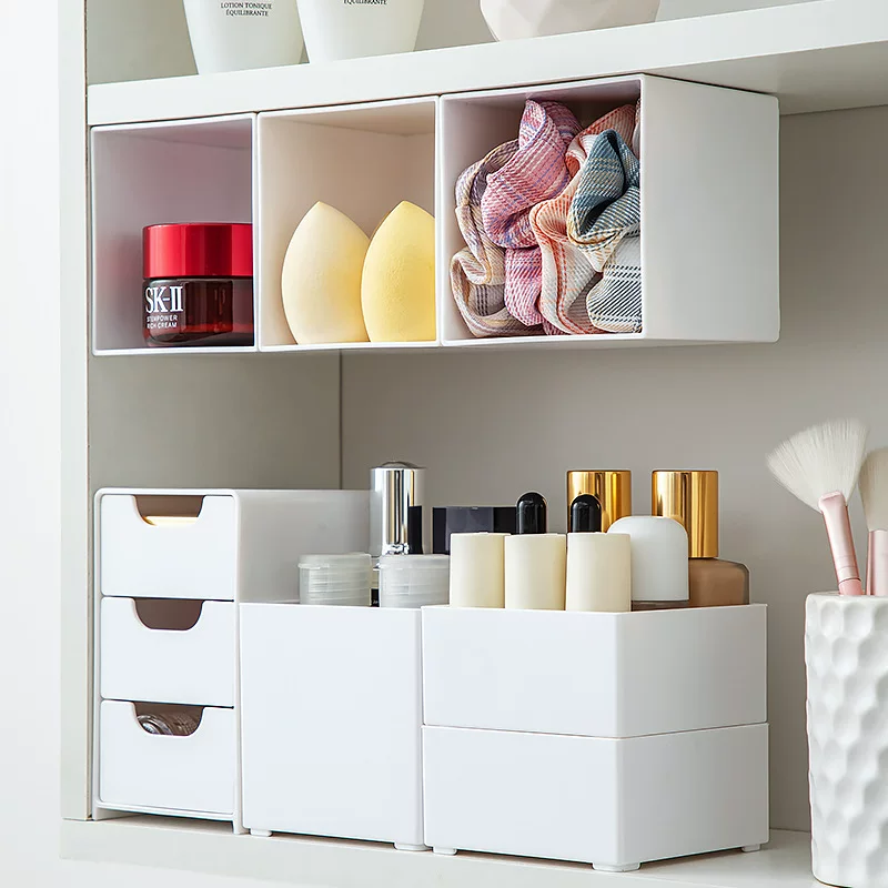 Wall-Mounted Cosmetic Storage Box, Modular Mirror Cabinet Organizer, Multi-Layer 3-Size Options