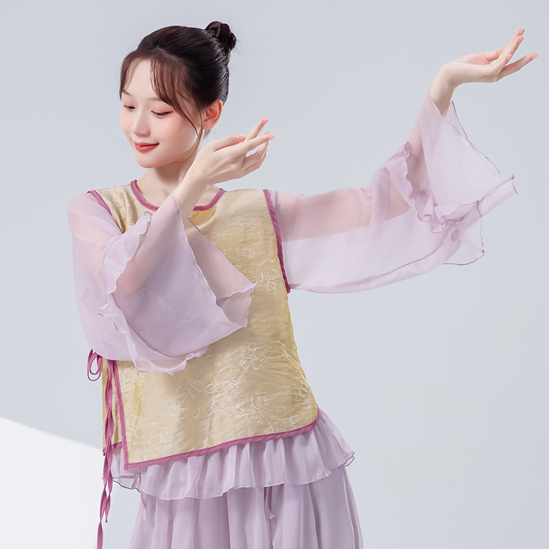 古典舞蹈裤女新款古风双层阔腿裤演出练功服中国现代民族舞飘逸纱|undefined
