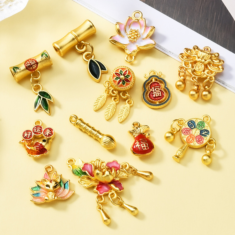 DIY Jewelry Accessories, Ancient Sand-Gold Pendants, High Color Retention Bamboo Knot Lucky Bag Spacer Beads, Chinese Style Bracelet Accessories