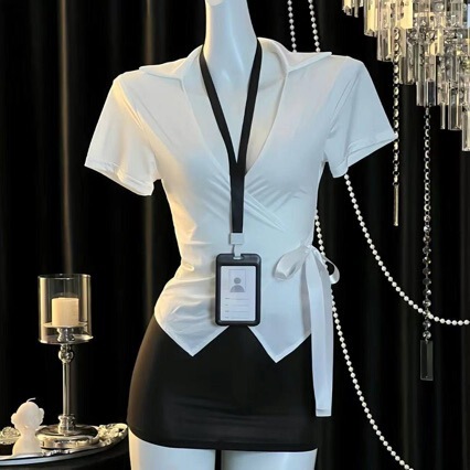 Early Season Maid Abstinence-Style Sexy V-Neck Secretary Uniform Seductive Ol Mature Style Tight-Fitting Erotic Bodycon Skirt Set