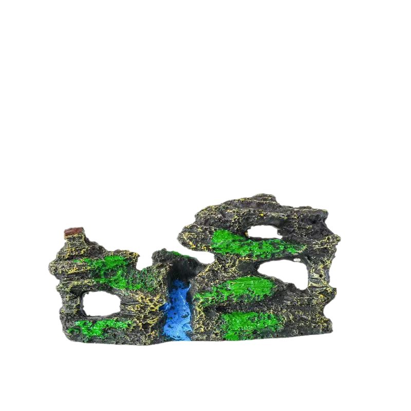 Pecera resina rocalla acuario decoración paisajismo piedra conjunto simulación montaña agua corriente rocalla puente refugio casa