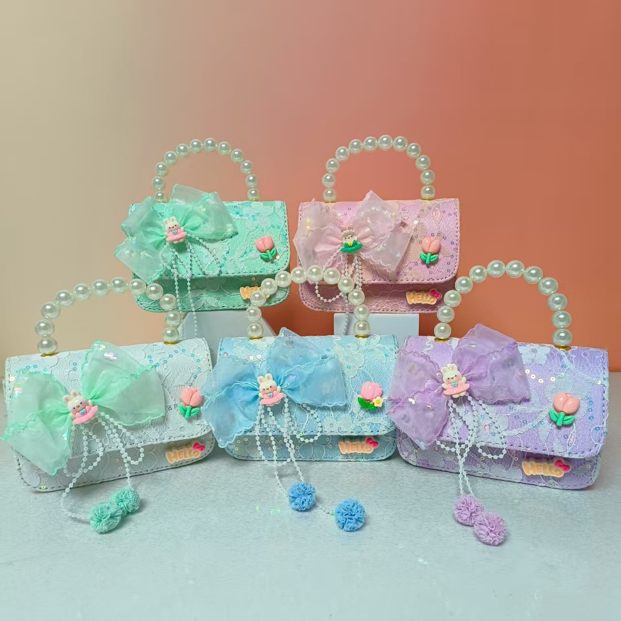 Bolso portátil de perlas de princesa conejo arco de hombro bolso de cadena bolso pequeño bolso de cambio de Año Nuevo