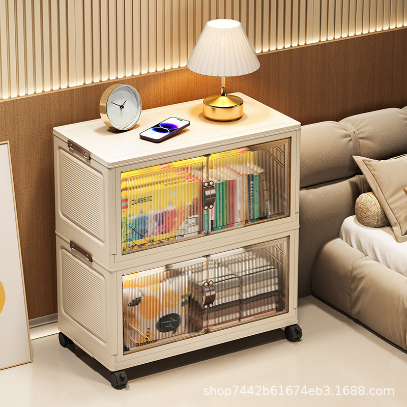 37-82 Gabinete de almacenamiento plegable ancho de gran capacidad puerta magnética armario de almacenamiento transparente para niños refrigerios ropa almacenamiento de juguetes