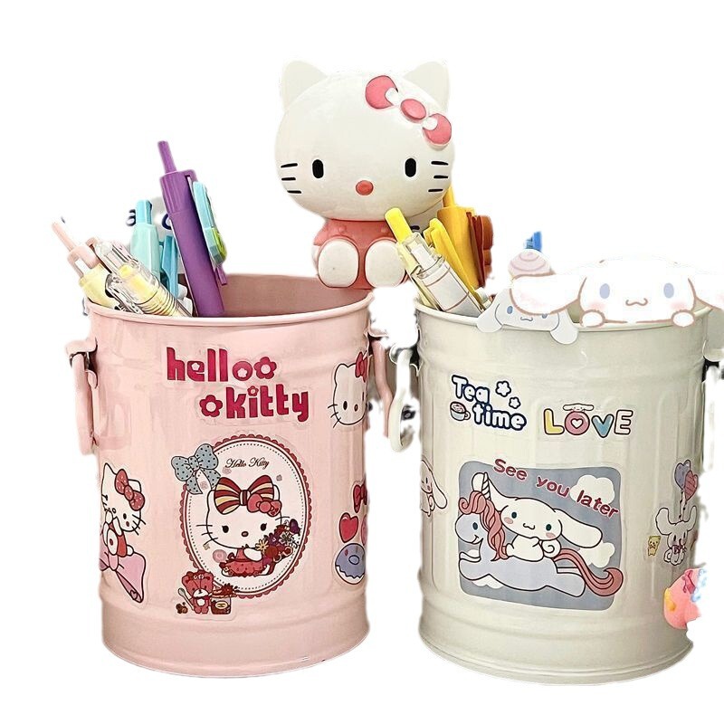 かわいいピンクの鉄のバケツイチゴ収納バケツ学生寮デスクトップ収納ボックスインリトルレッドブック同じクマペンホルダー|undefined