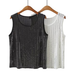 2025 Summer Sequin Vest Plus Size Women's Sleeveless T-Shirt Slimming Fashionable Fat Girl Top Versatile Inner Wear 628