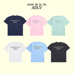 韓国ADLVマカロン春夏トレンドインクラシックレターシンプルカラーベーシックTシャツ純綿カップル半袖