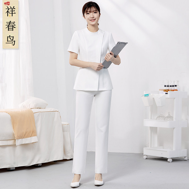 Xiangchun Bird Light Medical Beauty Nurse Uniform Two-Piece Set for Spring and Summer Hospital, Dental Clinic, Pharmacy Front Desk Reception Workwear for Women