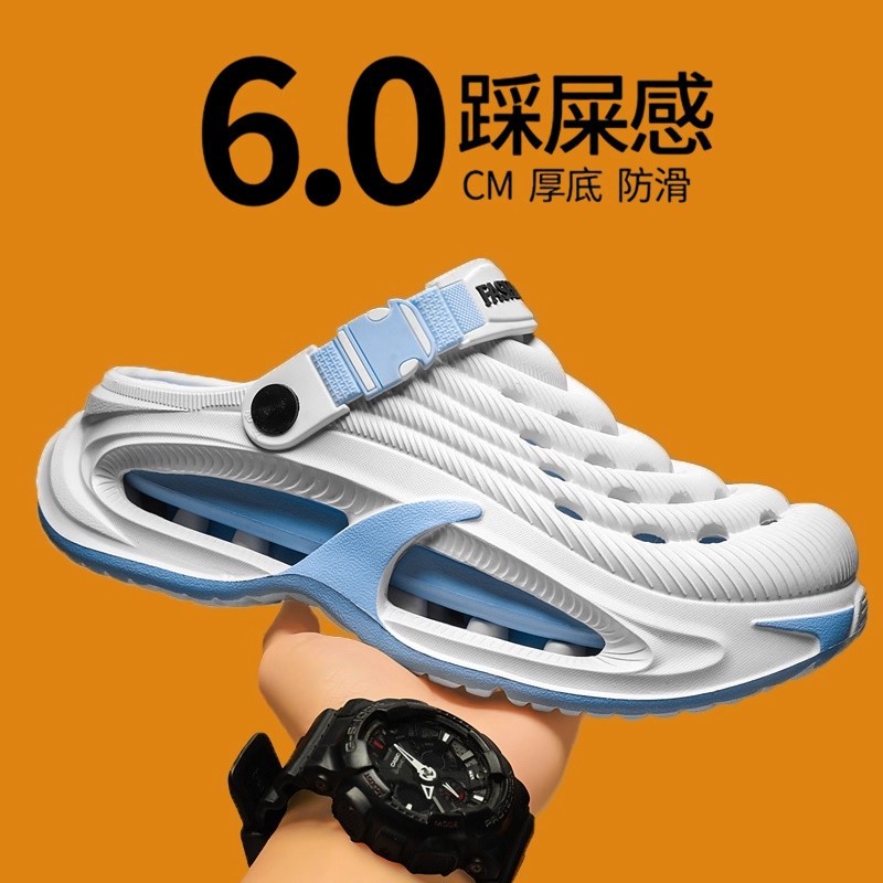 Zapatos de agujero de fondo grueso para hombres de verano 2025 nuevo antideslizante, anti-desgaste, anti olor, conducir ocio sandalias de playa de doble uso