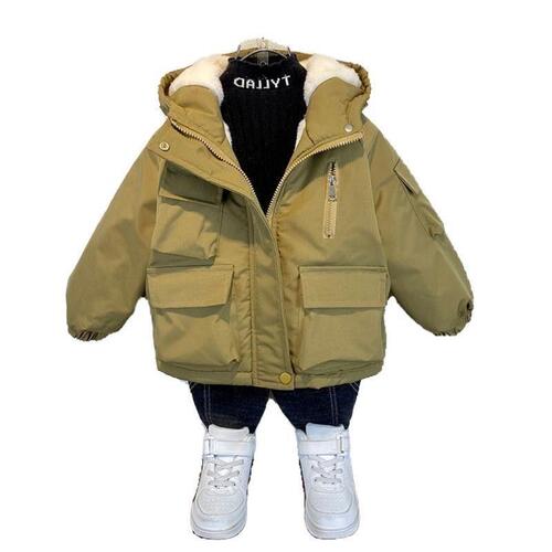 Boys' Fleece-lined Warm Hooded Coat for Autumn/Winter, Thick Cotton Padded Jacket, Stylish and Trendy for Older Kids and Toddlers, Outerwear