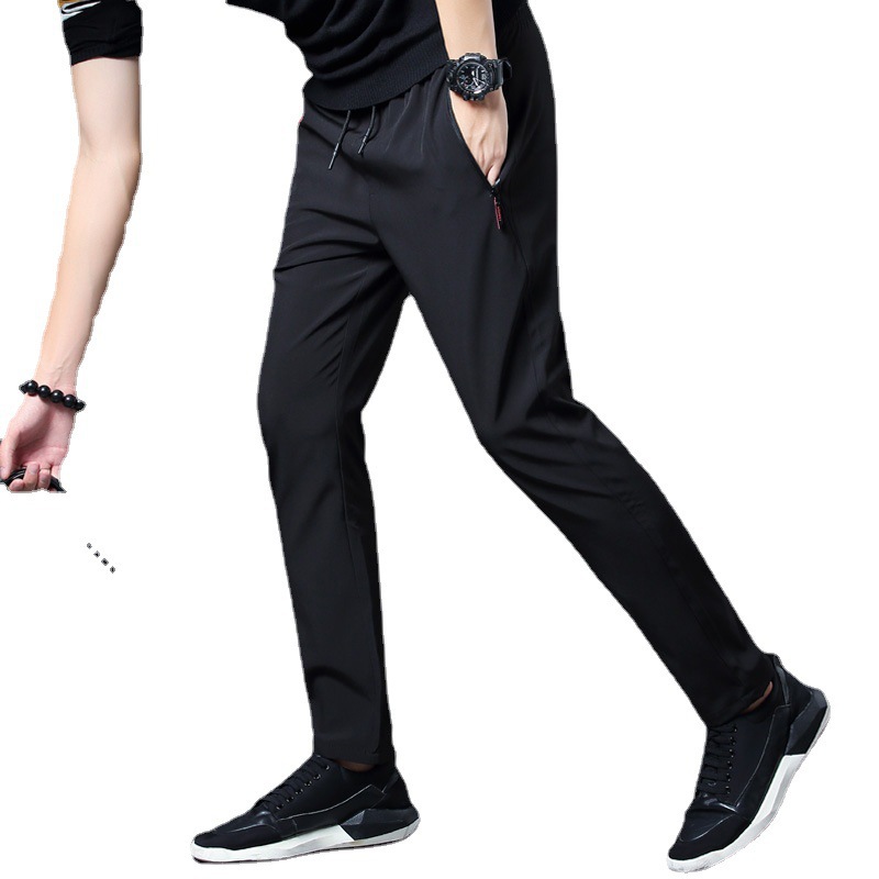 Men's autumn solid sports elastic casual trousers with zipper