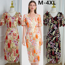 名媛重工刺绣修身显瘦气质包臀裙欧美风连衣裙女法式礼服长裙