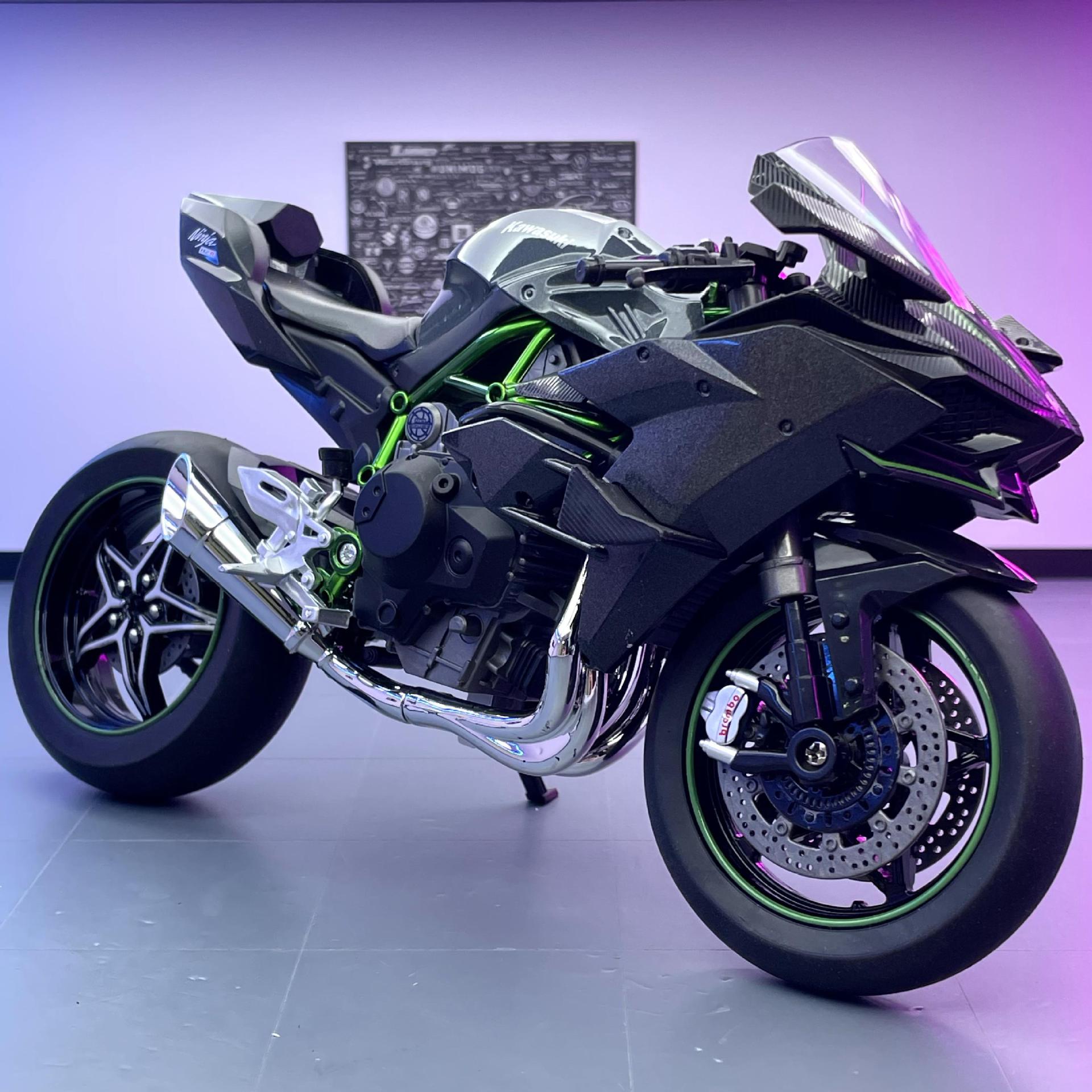 Huayi modelo de coche de aleación 1:9 Kawasaki Ninja H2R motocicleta sonido iluminación niño modelo de coche de juguete adornos
