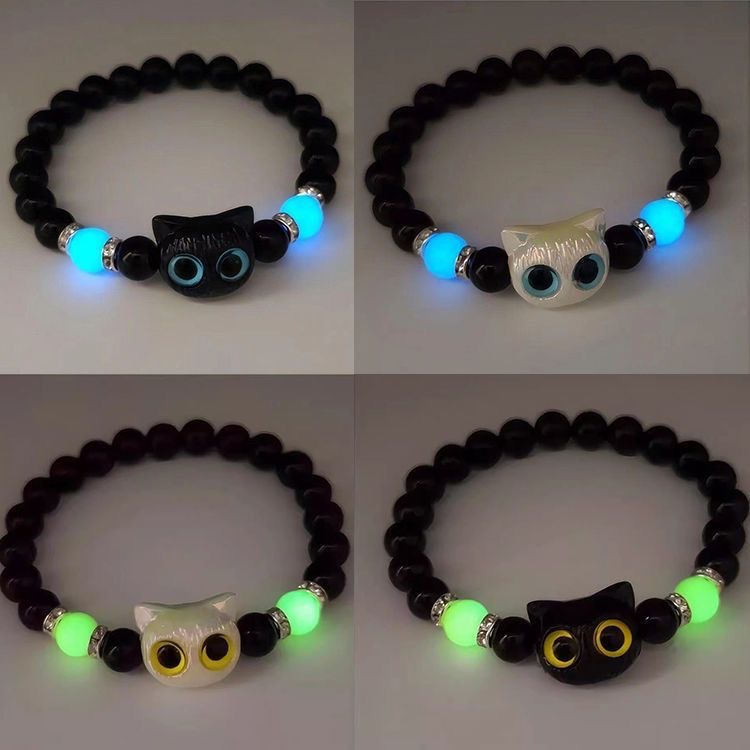 Gato de luz nocturna, brazalete de gato, diseño de pareja, nicho, pulsera de joyas lindas, regalo explosivo