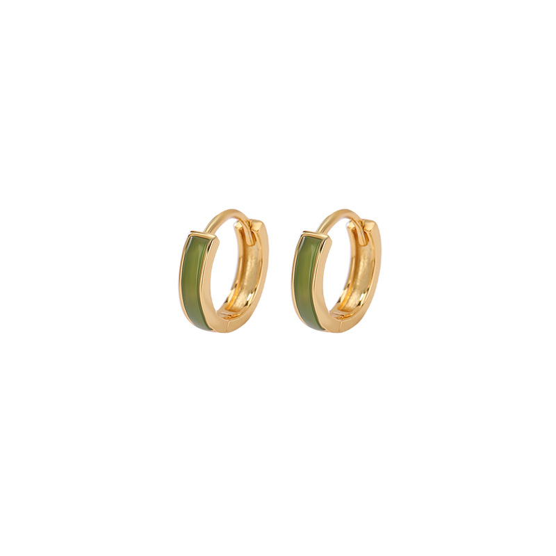 Bông tai ngọc bích Hetian tự nhiên bạc S925 mặt đá Jasper hình ống cong kiểu dáng giản dị — Mẫu bạc