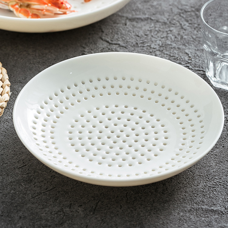 Dehua China White Jade-Like Ceramic Tableware 2026 New Model Draining Tray Steaming Rack High-End Household Ceramic Steaming Plate