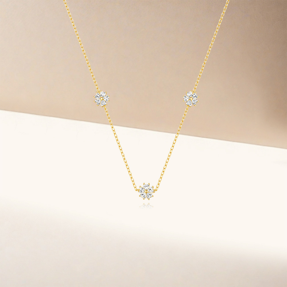 Holiday, Daily Occasion 925 Sterling Silver Material 925 Sterling Silver Zircon Cable Chain Inlay Flower Necklace