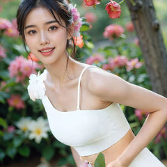可两穿法式斜肩运动背心单肩立体花朵含胸垫瑜伽服防震健身美背