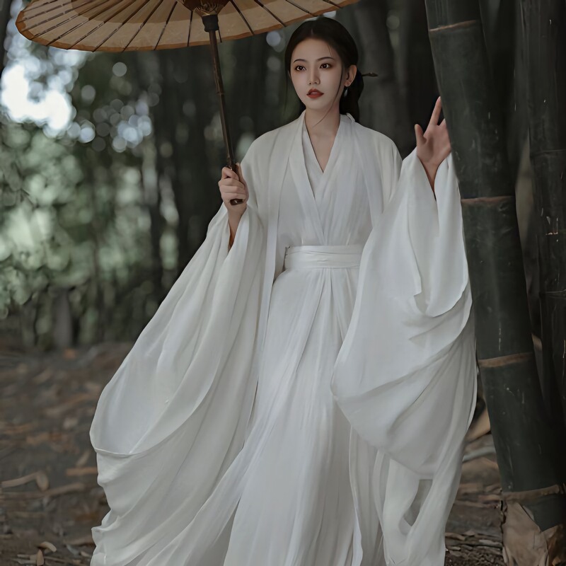 Wei and Jin Style Daily Improved Han Elements Hanfu for Women, Wide-Sleeved White Cool Style, Purple Wei and Jin Eight-Piece Skirt Set for Travel Photography