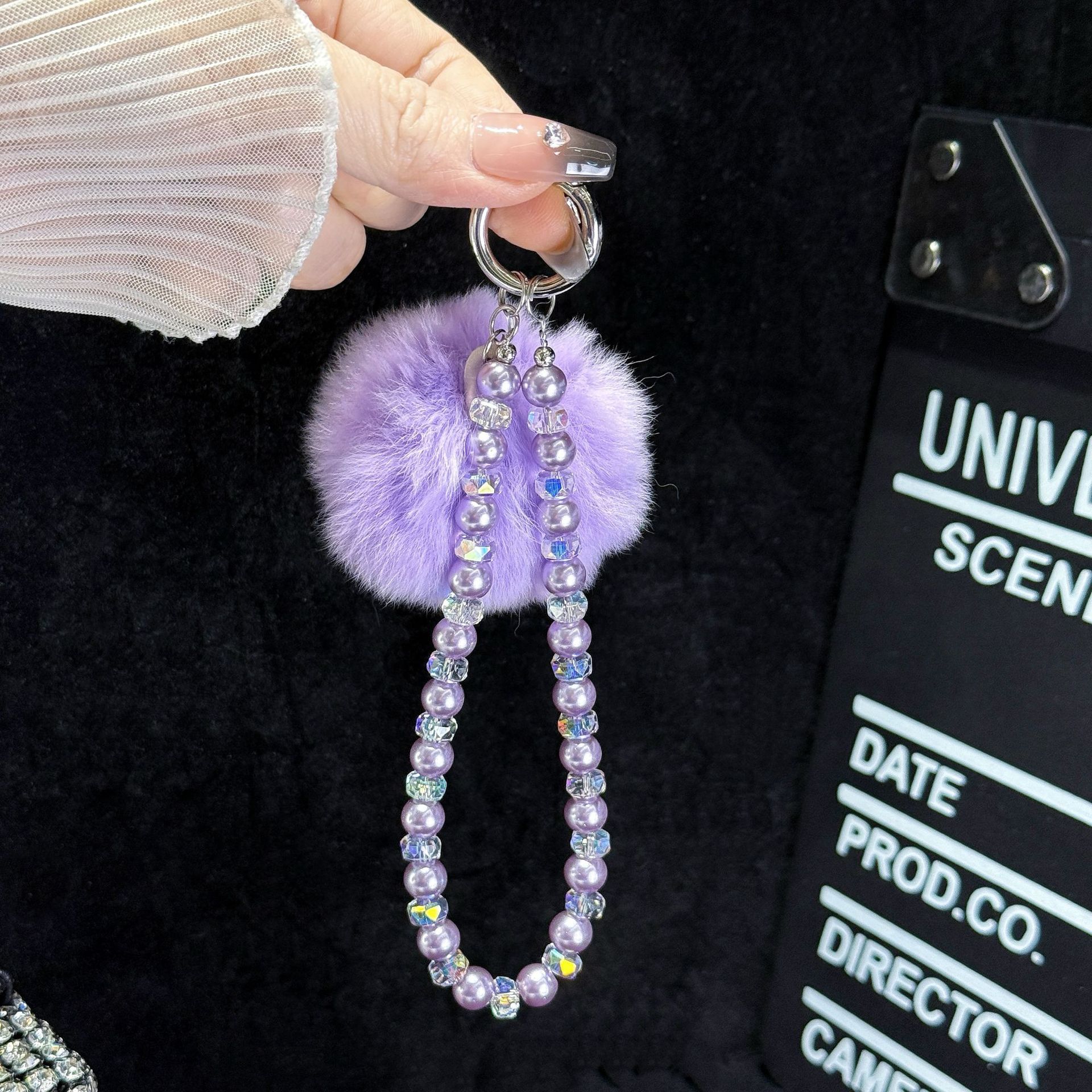 퍼플 라지 헤어볼 + 펄 크리스탈 비즈 팔찌 [프리 패치]