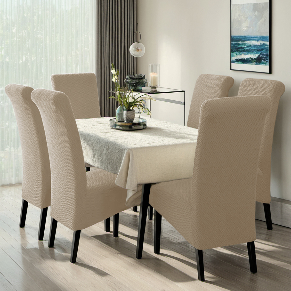 Cubierta de silla elástica en forma de T transfronteriza, cubierta de silla de respaldo alto, tabla de comedor casera grande inclinada.