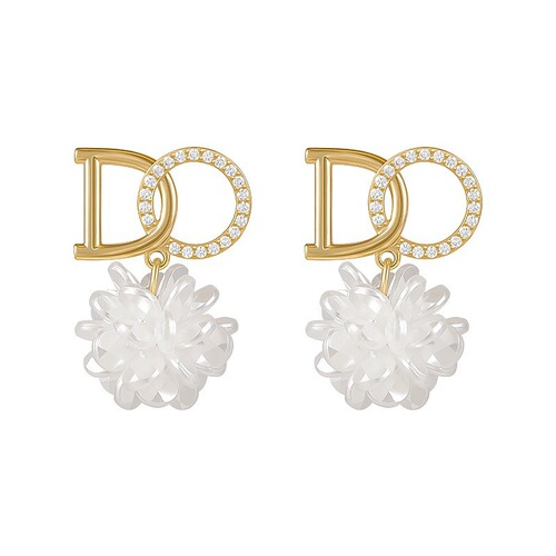 925 silver needle set with diamond DO letter flower earrings female Internet celebrity temperament earrings simple fashion pearl ball earrings