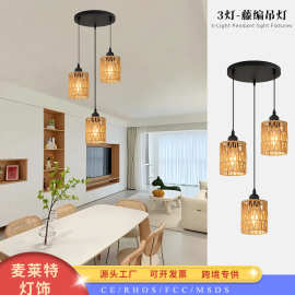 美式仿麻绳编织三头吸顶吊灯民宿中式餐厅酒店客栈吧台卧室手工灯