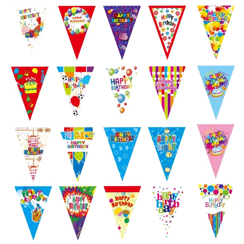 Bandera de cumpleaños de papel al por mayor bandera de fiesta de feliz cumpleaños tira de banderas de atmósfera decoración de banderas de cadena