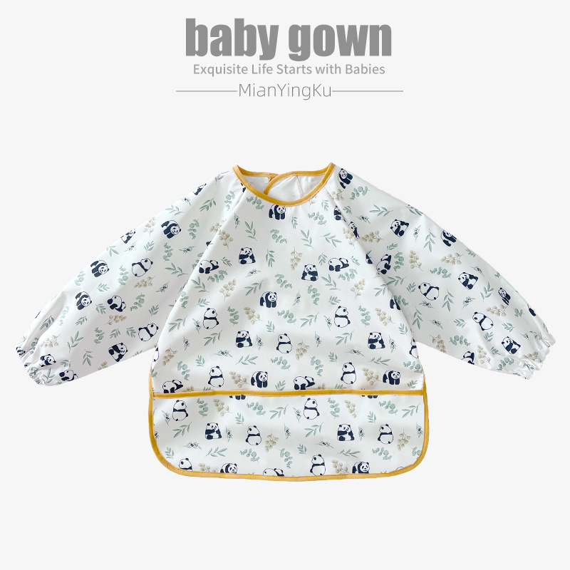 Biblioteca de bebé de algodón para niños mono de manga larga bebé comiendo babero impermeable bebé anti-vestirse suministros maternos e infantiles al por mayor