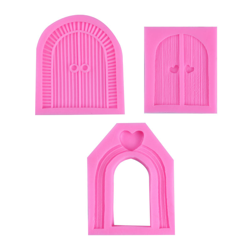 Cuento de hadas de dibujos animados puerta de madera decoración de la torta molde fondant amor ventana chocolate molde de silicona líquida