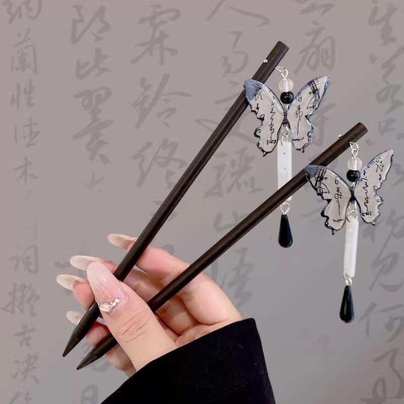 Ébano de mariposa nuevo estilo chino horquilla de las mujeres de alto grado horquilla updo estilo antiguo horquilla simple moderna horquilla tocado